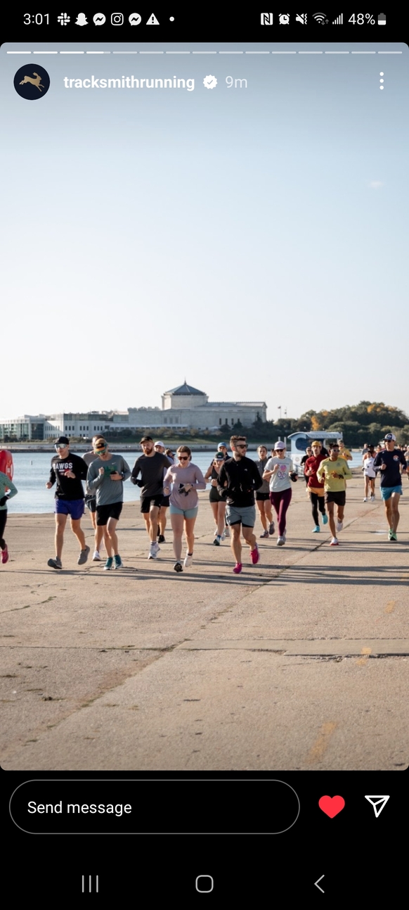 We were featured on Tracksmith&rsquo;s Instagram profile (far right).